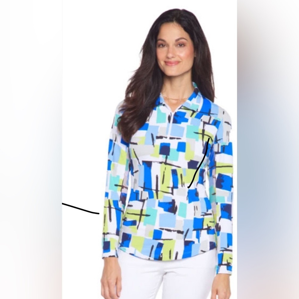 🍂❣️ IBKUL COLLAR - MONDRIAN BLUE long sleeve SZ Small EUC
